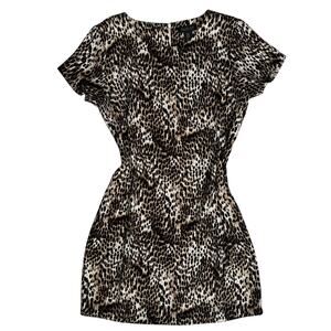 Rachel Zoe Leopard Print Dress Size 8 Short Mob Wife Mini‎ Back Zip Shift Brown